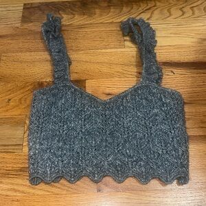 Zara grey knit crop top with ruffle strap detail